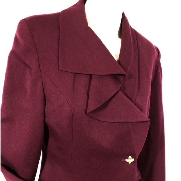 Pure New wool blazer holiday suit coat ruffled lapel gold metal buttons size 38 - Picture 2 of 9